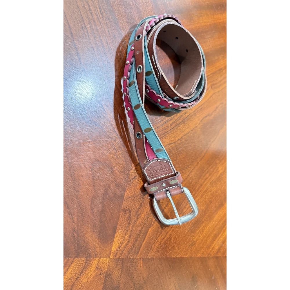 Fossil Multicolor Leather Belt Studded Scallop Western Boho Womens - Picture 8 of 9